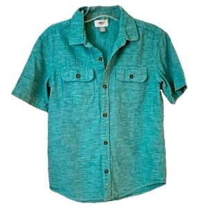 Old Navy Blue Button Down Collared Short Sleeve Spring Summer Boys Shirt
